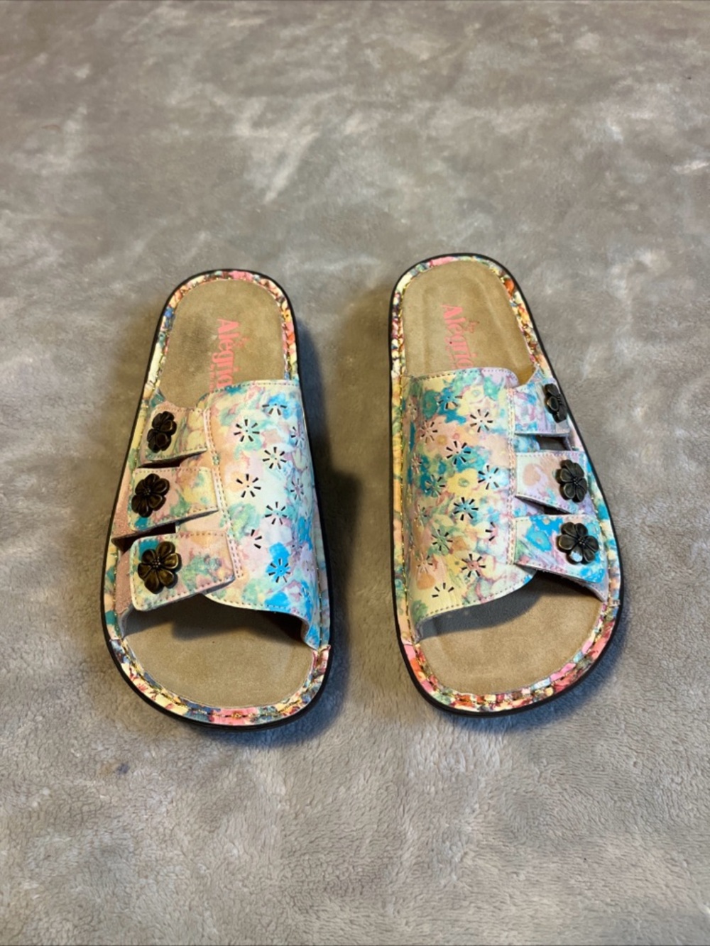 Hippy festival Floral Multicolor Slide Sandals with Flower Accents